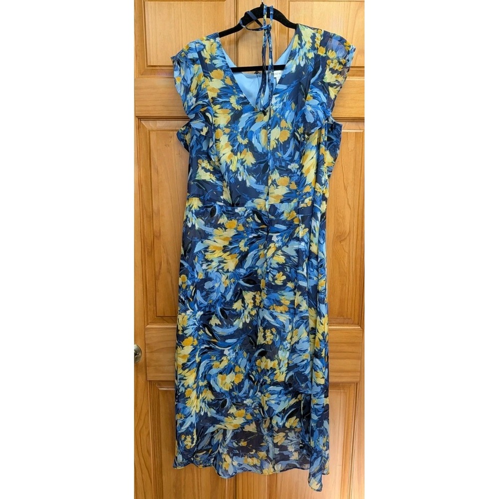 Nine West Women's 12 Dress Faux Wrap High Low Hem Fully Lined Semi Sheer Zip